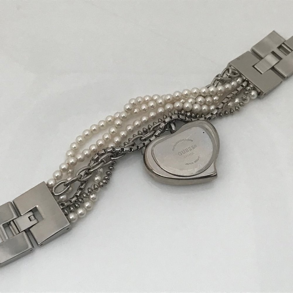Guess Ladies Watch Heart Shape Pink Face Beads Cha - Picture 8 of 12